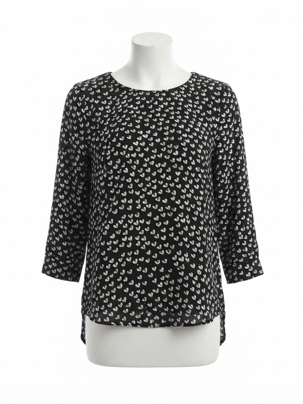 Maeve Anthropologie 100% Silk Heart Print Blouse Size XS Black